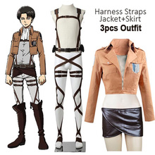 Hot Anime Attack on Titan Cosplay Shingeki no Kyojin Jacket Recon Corps Leather Skirt Hookshot Belts Suspenders Ackerman Costume 2024 - buy cheap