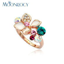 MOONROCY Rose Gold Color Free Shipping Fashion Rose gold Color multicolor Crystal Ring Fashion crystal rings for women Gift 2024 - buy cheap