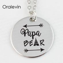 Wholesale PAPA BEAR Engraved Disc Pendant Charms Necklace Father's Day Gift Jewelry,22MM, 10Pcs/Lot,#LN132 2024 - buy cheap