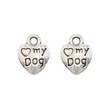 10pcs Antique Silver Plated I love my dog Heart Charms Pendants for Bracelet Jewelry Making DIY Accessories Craft 13x13mm 2024 - buy cheap