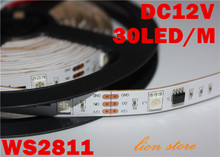 Non waterproof  IP20 5m/lot  WS2811 Black/White PCB board ws2811 DC12V RGB LED strip 30leds/m 5m/roll smd5050 flexible light 2024 - buy cheap
