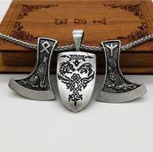 Vintage Viking Odin Wolf Raven Axe Pendant Nordic Viking Wolf Rune Shield Amulet Necklace 2024 - buy cheap