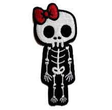 Cute Skeleton Girl Embroidered Badge Made by Twill with Merrow Border and Iron On Customized & MOQ 50pcs free shipping by Post 2024 - buy cheap