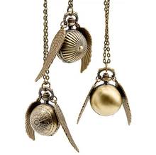 10pcs/lot Round Pocket Watch Sweater Necklaces Harry Pendant Retro Snitch Quidditch Wing Clock Pendant Neck Chain Wholesale 2024 - buy cheap