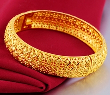 Thick Hollow Bangle Yellow Gold Filled Openable Mesh Wedding Party Womens Bangle Bracelet Gift 2024 - buy cheap