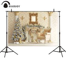 Allenjoy-Fondo de fotografía de árbol de Navidad dorado, chimenea de lujo para habitación, Damasco, sesión de fotos, accesorios de decoración 2024 - compra barato