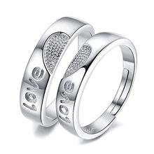 Anillo de Plata de Ley 925 de circonita de corazón amor para parejas de bodas anillos de mujer ajustables anillo de dedo regalo de joyería al por mayor 2024 - compra barato