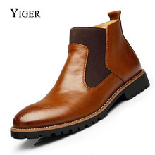 YIGER-Botas Chelsea para hombre, botines de talla grande, estilo británico, Vintage, de cuero suave, envío gratis 2024 - compra barato