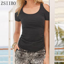 Женская футболка ZSIIBO OCNVTX36, модная повседневная футболка с коротким рукавом и открытыми плечами, женская одежда, Сексуальные Топы И Футболки большого размера 2024 - купить недорого