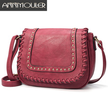 Annmouler новый дизайн женская сумка через плечо винная сумка из искусственной кожи сумка-мессенджер с заклепками клатч сумочка однотонная, маленькая сумка 2024 - купить недорого