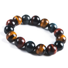 Pulsera con diseño de ojo de tigre para hombre y mujer, brazalete con cuentas redondas de cristal rojo, azul y amarillo, Gema elástica de 10mm, 12mm, 14mm y 16mm 2024 - compra barato