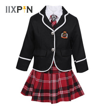 IIXPIN traje dos miúdos Meninas Da Escola Estilo Britânico Uniforme Anime Cosplay Traje Casaco de Manga Longa com Gravata Camisa Mini Saia Para menina 2024 - compre barato