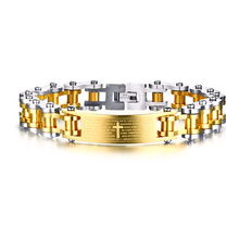 Pulsera de cadena de acero inoxidable con escritura cruzada para hombre, joyería de Color dorado, a la moda 2024 - compra barato