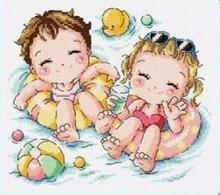 Gold Collection Lovely Counted Cross Stitch Kit Summer Vacation Boy and Girl Love Korean Cuties SO 2024 - buy cheap