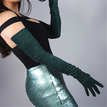 Luvas de camurça extra longas 70cm, areia fosca, couro de simulação de camurça, modelos femininos, verde escuro 5-jpsl70 2024 - compre barato