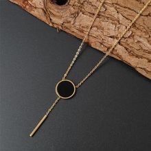 Long Tassel Necklaces Stainless Steel Fashion Rose Gold Color Women Choker Pendant Necklace Black Round Disc Bohemian Jewelry 2024 - buy cheap