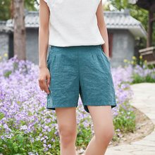 Johnature New Style Casual Cotton Linen Shorts Elastic Waist Women Trouser 2021 Summer Solid Color Literary Women Shorts 2024 - buy cheap