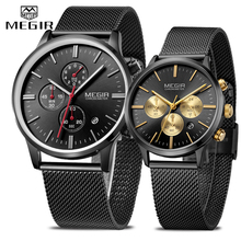MEGIR Men Women Watch Set Fashion Chronograph Casual Waterproof Slim Steel Mesh Quartz Watch for Man Ladies Wrist Watch Analog 2024 - buy cheap