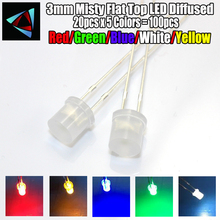 20pcs x 5 Colors = 100pcs 3mm 2pins Misty Flat Top LED Diffused White Red Yellow Blue Green Wide Angle light emitting diode lamp 2024 - buy cheap