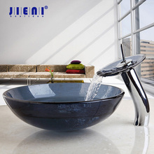 JIENI Grey Bathroom Tansparent Artistic Glass Vessel Sink Mixer Faucet & Pop Drain Combo Artistic Glass Vessel Vanity Sink Set 2024 - buy cheap