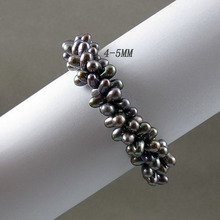 Loja de joias de pérolas exclusiva, 3 linhas aa 5-6mm cor preta, bracelete de pérolas barrocas, água doce, 19cm, fecho magnético 2024 - compre barato