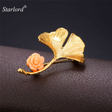 Broche de Gingko de Starlord para mujer y hombre, joyería de Color oro amarillo, broches de flores, broche de novia B1937 2024 - compra barato