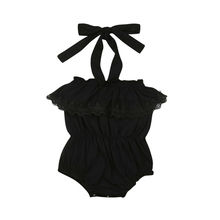 Citgeett Summer Toddler Baby Girl Kid Off Shoulder Lace Ruffle Neck Black Bodysuit Outfit Casual Clothes 2024 - buy cheap