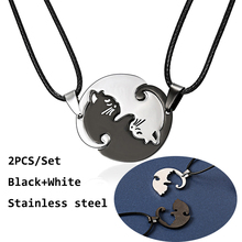 2 pçs preto branco casal colar casais jóias colares de aço inoxidável animal gato pingentes colar 2024 - compre barato