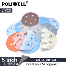 POLIWELL-Discos de lijado superfinos de película FV de 125 mm y 5 agujeros, papel de lija Flexible de grano 600 ~ 4000 para pintura en madera y coche, húmedo/seco 2024 - compra barato
