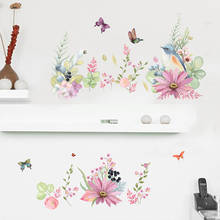 2019 романтические наклейки на стену с цветами и бабочками, Настенная Роспись «сделай сам», настенные художественные наклейки с цветами, птицами, спальнями, милое домашнее украшение SD179 2024 - купить недорого