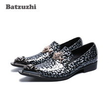 Batzuzhi-Zapatos de vestir hechos a mano para Hombre, calzado Formal de cuero con punta puntiaguda de Metal, para negocios, sin cordones, para boda y fiesta 2024 - compra barato
