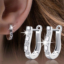 Hot Sale Fashion Silver Plated Crystal Rhinestones Hoop Earrings For Women Ear Stud Jewellery Gift for Girls 2024 - buy cheap