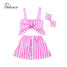 2019 Children Summer Clothing Toddler Kids Baby Girls Strap Lace Up Crops Tops Vest +Mini Skirt Casual Stripe Outfits Set 6M-3T 2024 - buy cheap