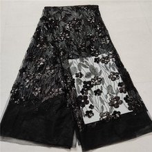 2019 Latest French Lace Fabric High Quality Wedding African Lace Fabric With Sequins For Nigerian Lace Black Color 2024 - buy cheap