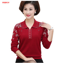 Middle-aged Women's Spring Autumn Lapel Cashmere Sweater 2021 New Long-sleeved Plus size 4XL Pullover mother knitted Tops W296 2024 - buy cheap