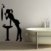 Sexy senhora menina silhueta aplicar maquiagem vinil arte decalque da parede adesivo mural papel de parede espelho pia do banheiro cômoda 57x105cm 2024 - compre barato