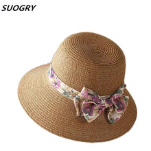 SUOGRY Women Straw Hat Wide Brim Panama Bow Sun Hats For Women Chapeu Feminino Summer Hat 2024 - buy cheap