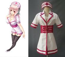 SuperSonico SONICO KENGO Nurse Cosplay Costume  Sexy Uniform Halloween Cosplay Costumes Pink White Dress Belt Headwear 3 Pcs Set 2024 - buy cheap