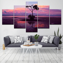 Uma árvore com roxo pôr do sol paisagem 5 peça hd wallpapers arte impressão em tela moderno cartaz modular pintura da arte decoração casa 2024 - compre barato
