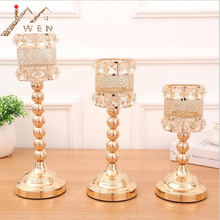 Candelabros de Metal dorados, candelabros de cristales delicados para boda, centro de mesa romántico para decoración del hogar, 3 tamaños 2024 - compra barato