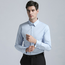 Мужская хлопковая рубашка с длинными рукавами, однотонная деловая повседневная классическая блузка с запонками, Новинка 2024 - купить недорого