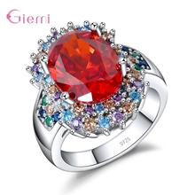 Dazzling Rainbow Flower Cubic Zircon Ring for Women Female Wedding Engagement Jewelry  925 Sterling Silver-Silver-Bijoux 2024 - buy cheap