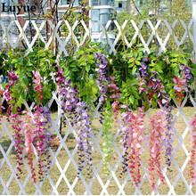 Luyue 12 peças wedding wisteria flor flor de cerejeira roxo artificial flor decoração folha rattan jardim auditório oração 2024 - compre barato