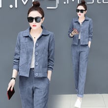 2019 Corduroy Lady suit Spring autumn New two piece set top and pants fashion Large size Leisure two piece suit ladies  3XL 2233 2024 - buy cheap