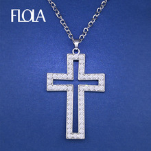 FLOLA-colgante de cruz grande para mujer, cadena larga con diamantes de imitación, estilo Hip hop, joyería a la moda, nkef14 2024 - compra barato