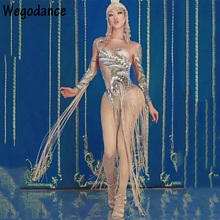 New Fashion Women Gold Fringes Costume Leotard Female Singer DJ Nightclub Show Tassel Bodysuit Stage Performance Hot Sale 2024 - compre barato