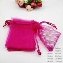 Bolsa de Organza rosa roja, bolsa con cordón, caja de regalo para pendientes/Collar/anillo/organizador de embalaje de exhibición de joyería 2024 - compra barato