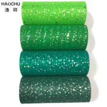 HAOCHU Green Forest Outdoor Party Glitter Sequin Tulle Roll 6 Inch 25 Yards Tutu Fabric Wedding Decoration Organza Chair Bow 2024 - buy cheap