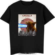 Hot Sale Fashion  Catzilla Funny Cat T-Shirt | Cute Japanese Cat Lovers Gift Tshirt Men Funny Tees Tops Harajuku Streetwear 2024 - buy cheap
