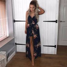 New Women Sleeveless Spaghetti Strap V-neck Floral Print Playsuit High Waist Split Loose Causal Jumpsuit Asymmetrical Skirt Hot 2024 - buy cheap